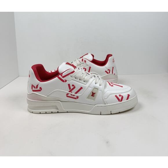 Size 9.5LV/10.5US - Louis Vuitton White Red Trainers❤️ Retail $1.2K!